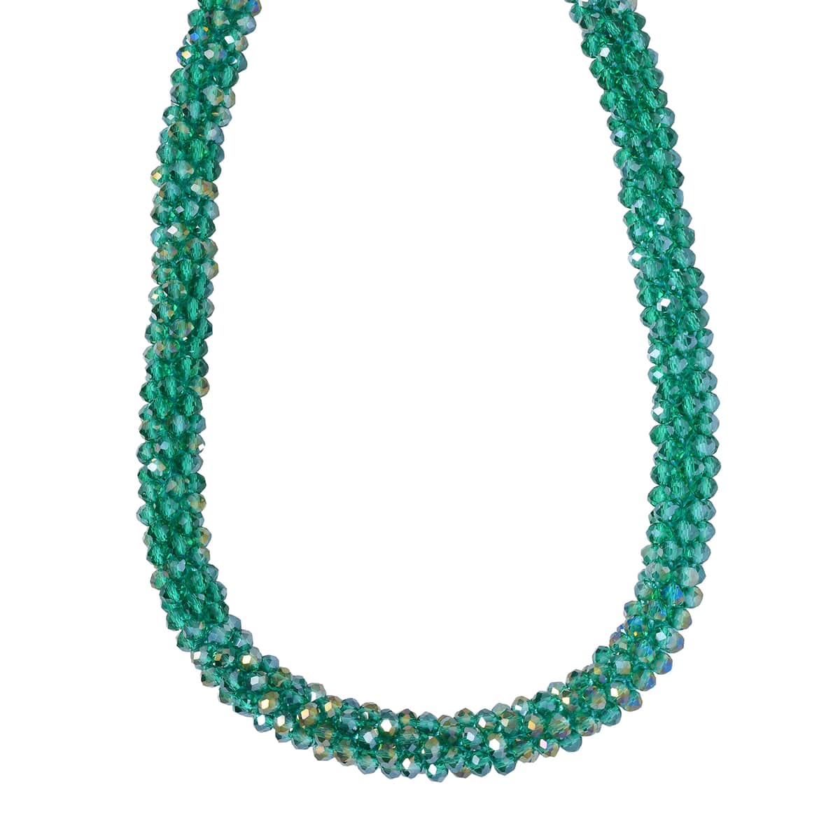 Green Magic Color Glass Beaded Necklace in Silvertone 20-20 Inches image number 2