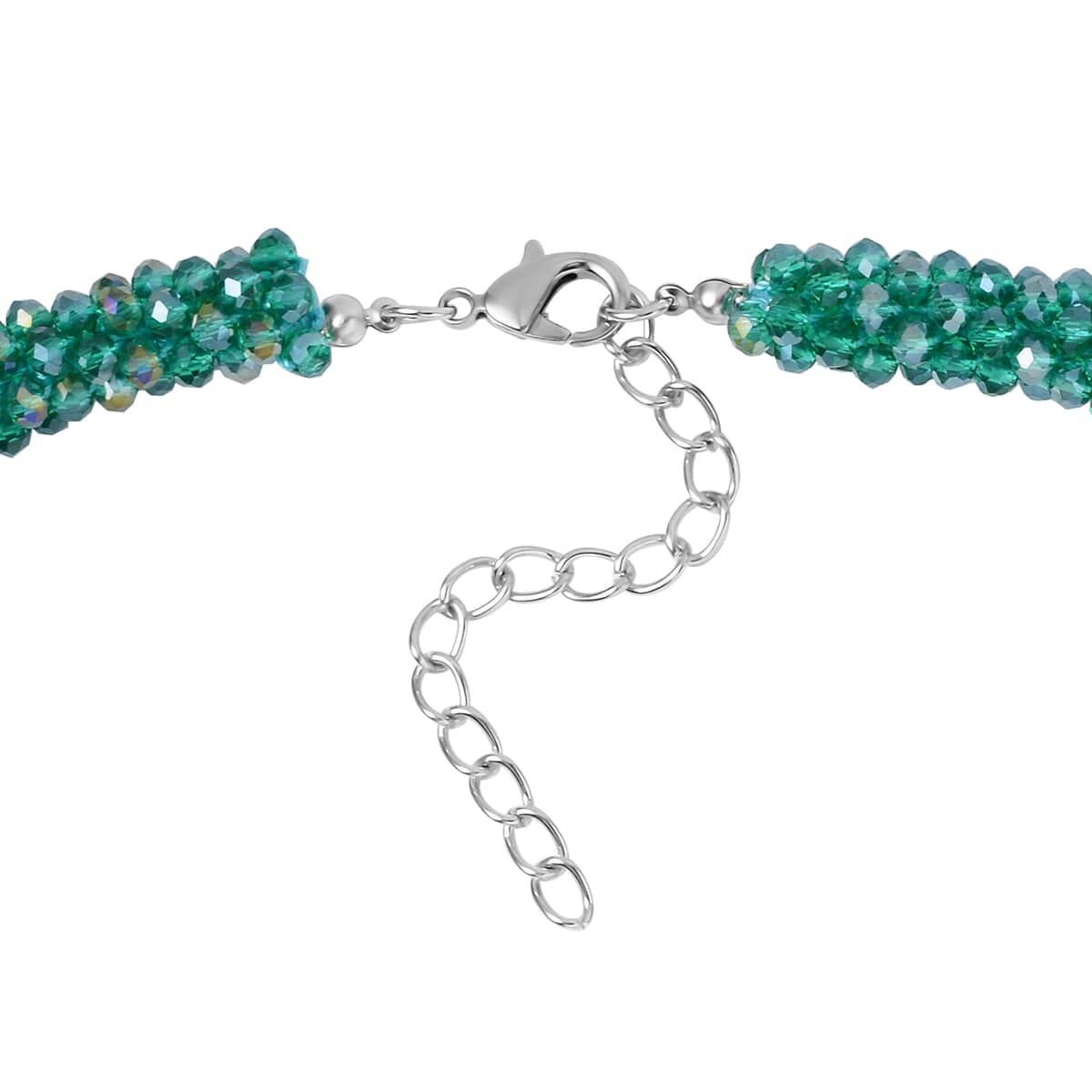 Green Magic Color Glass Beaded Necklace in Silvertone 20-20 Inches image number 3