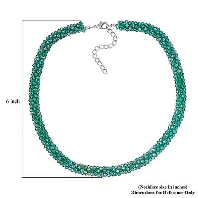 Green Magic Color Glass Beaded Necklace in Silvertone 20-20 Inches