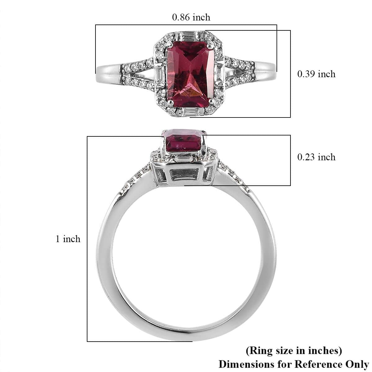 Radiant Cut Ouro Fino Rubellite and Moissanite Split Shank Ring in Platinum Over Sterling Silver (Size 6.0) 1.00 ctw image number 5