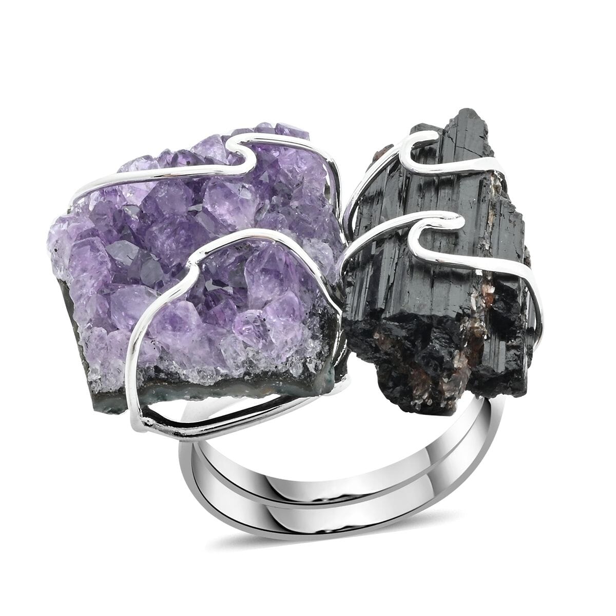 Made in Brazil Amethyst and Tourmaline Ring in Silvertone 37.00 ctw image number 0