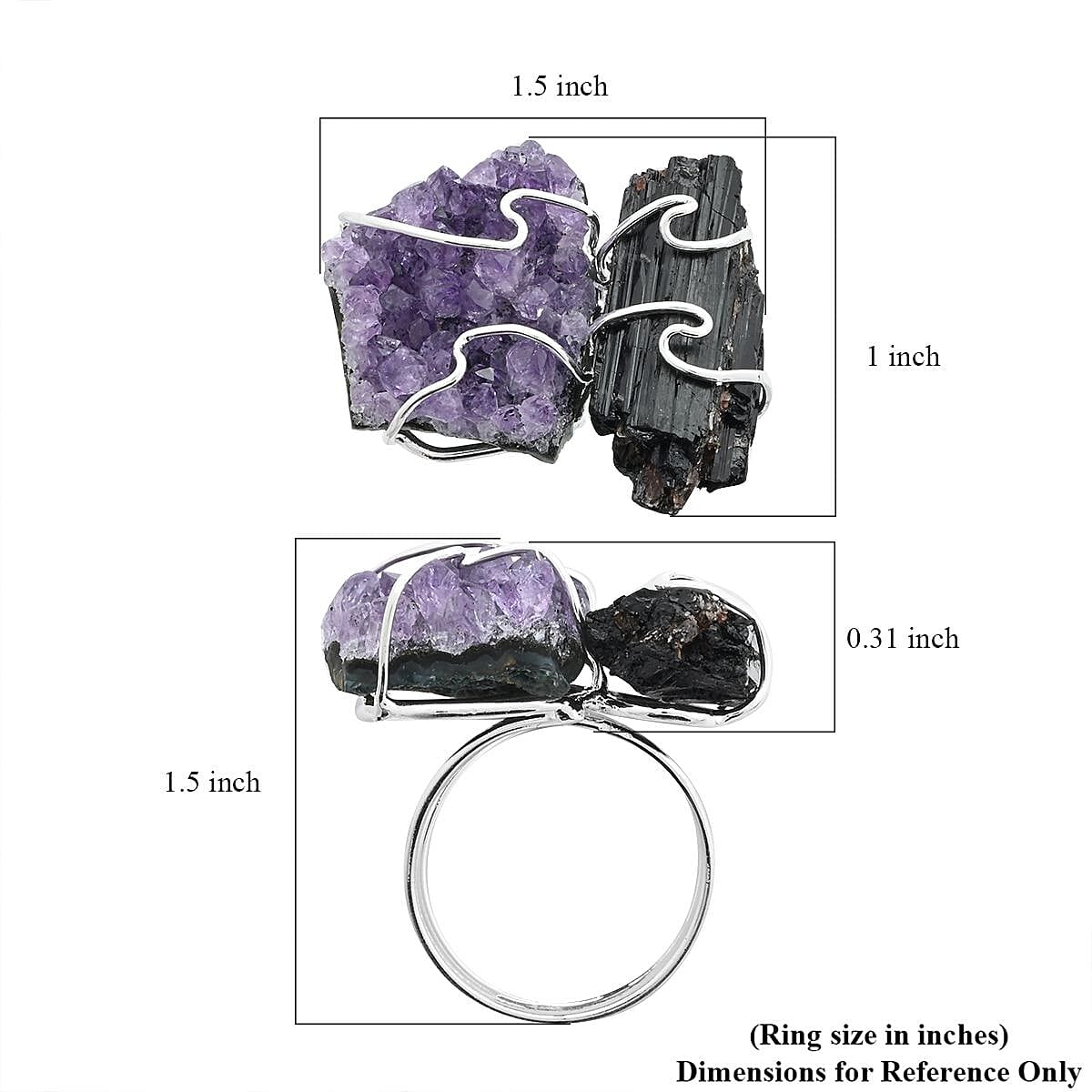 Made in Brazil Amethyst and Tourmaline Ring in Silvertone (Size 10.0) 37.00 ctw
