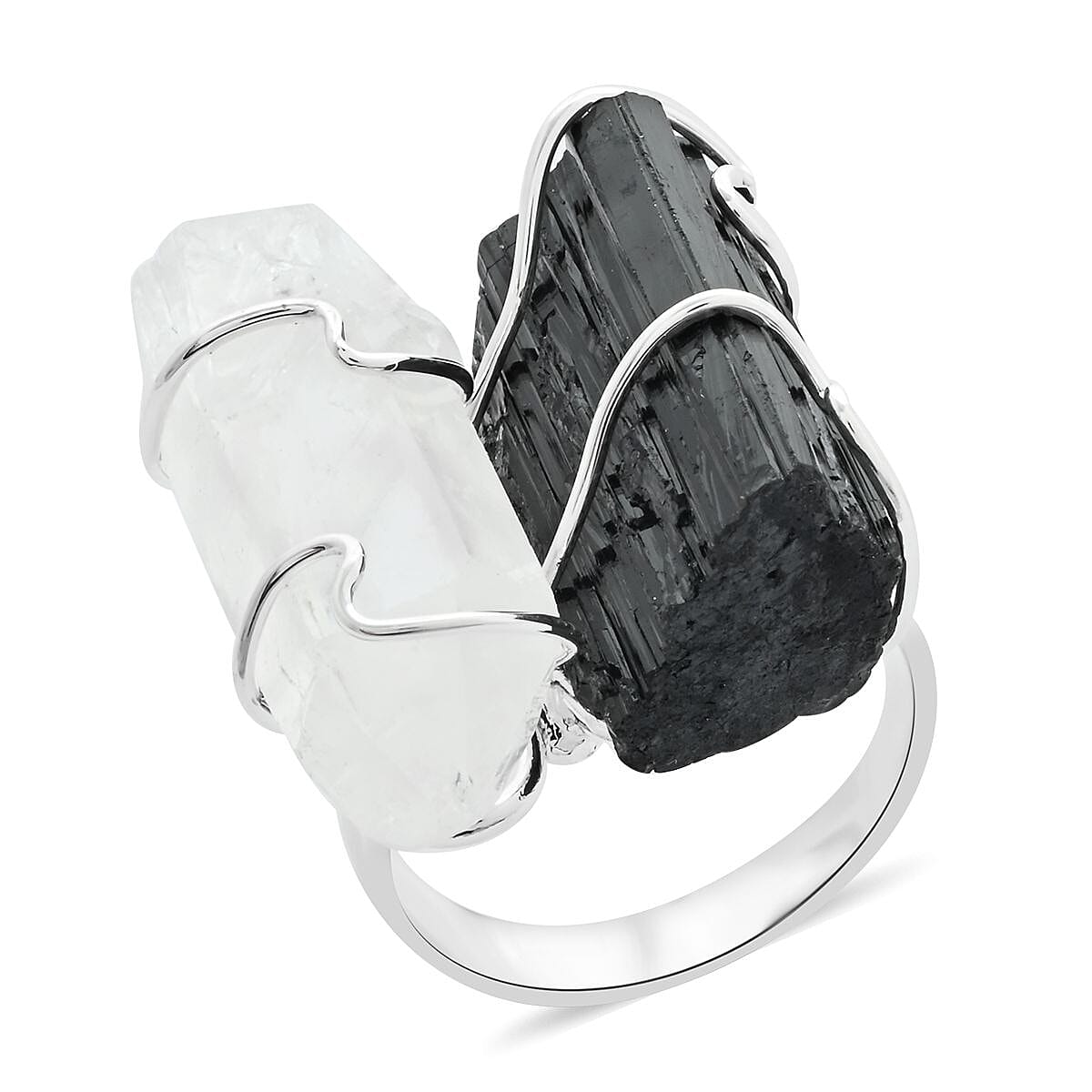 Tourmaline and Crystal Ring in Silvertone (Size 7.0) 20.50 ctw