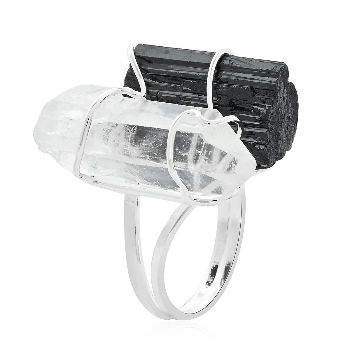 Tourmaline and Crystal Ring in Silvertone (Size 7.0) 20.50 ctw