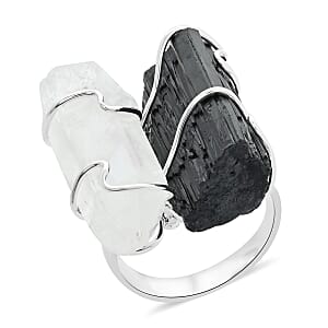 Tourmaline and Crystal Ring in Silvertone (Size 8.0) 20.50 ctw