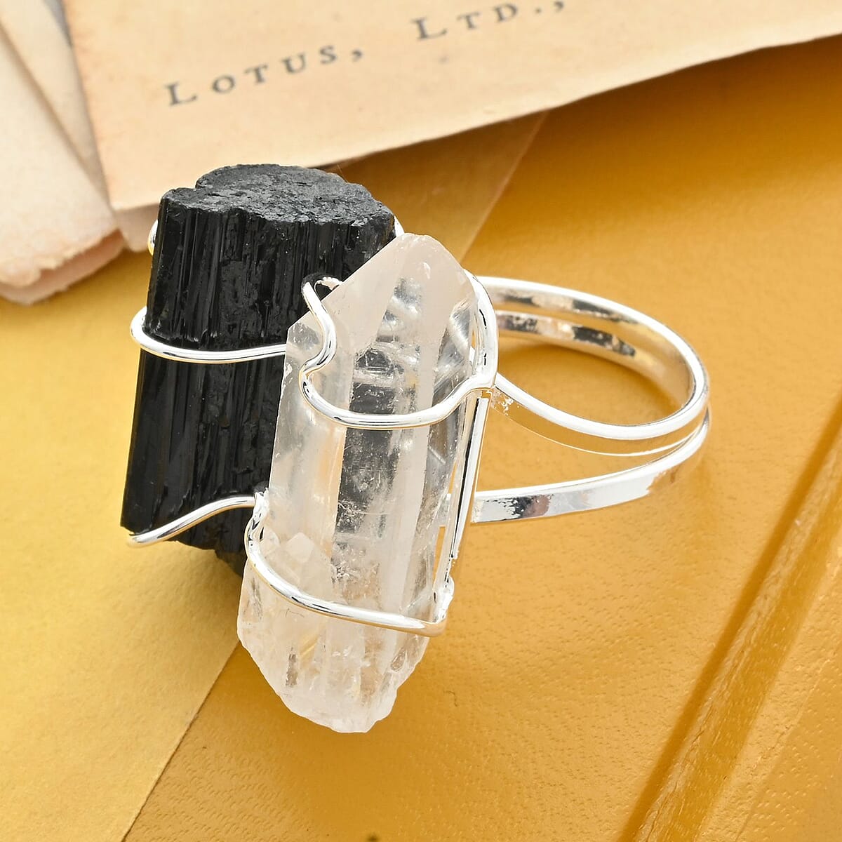 Tourmaline and Crystal Ring in Silvertone (Size 8.0) 20.50 ctw image number 1