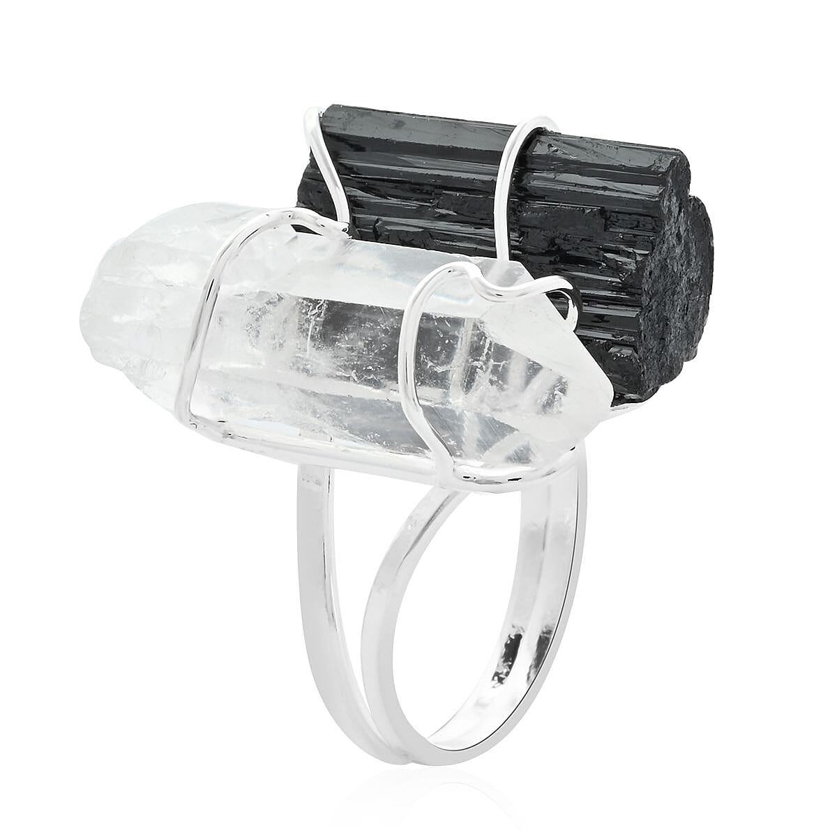 Tourmaline and Crystal Ring in Silvertone (Size 8.0) 20.50 ctw image number 3