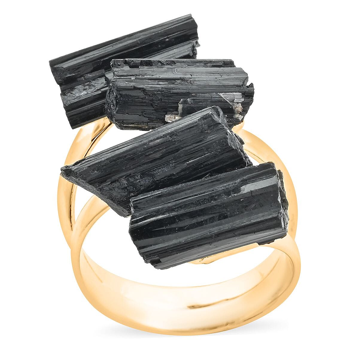 Rough Cut Black Tourmaline Ring in Goldtone (Size 7.0) 13.00 ctw
