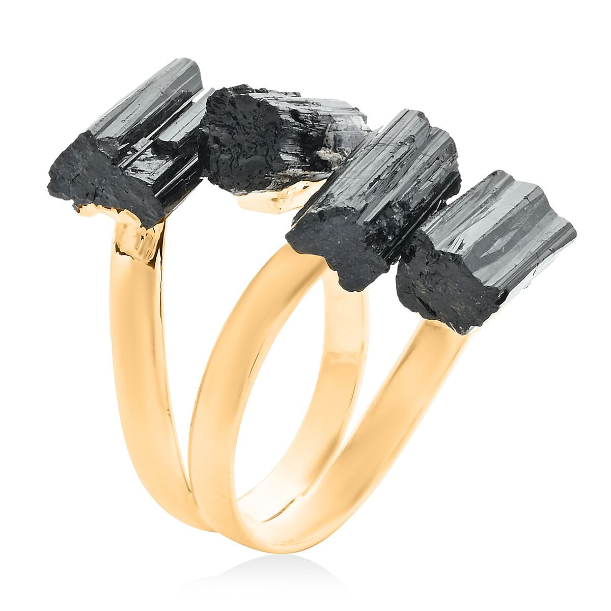 Rough Cut Black Tourmaline Ring in Goldtone (Size 7.0) 13.00 ctw