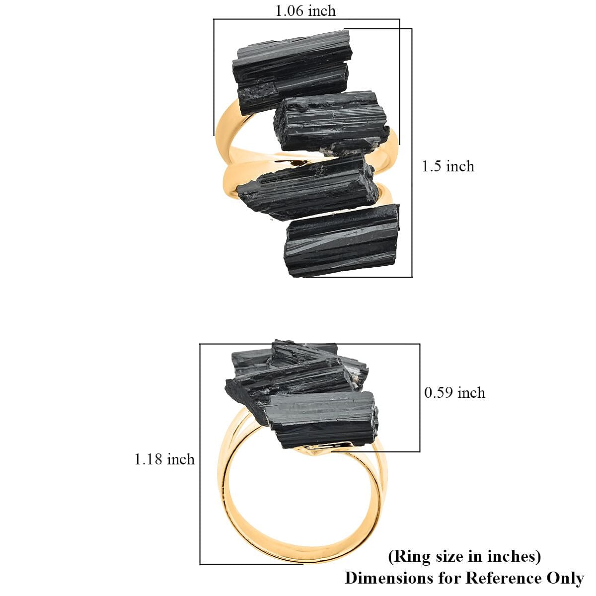 Rough Cut Black Tourmaline Ring in Goldtone (Size 7.0) 13.00 ctw