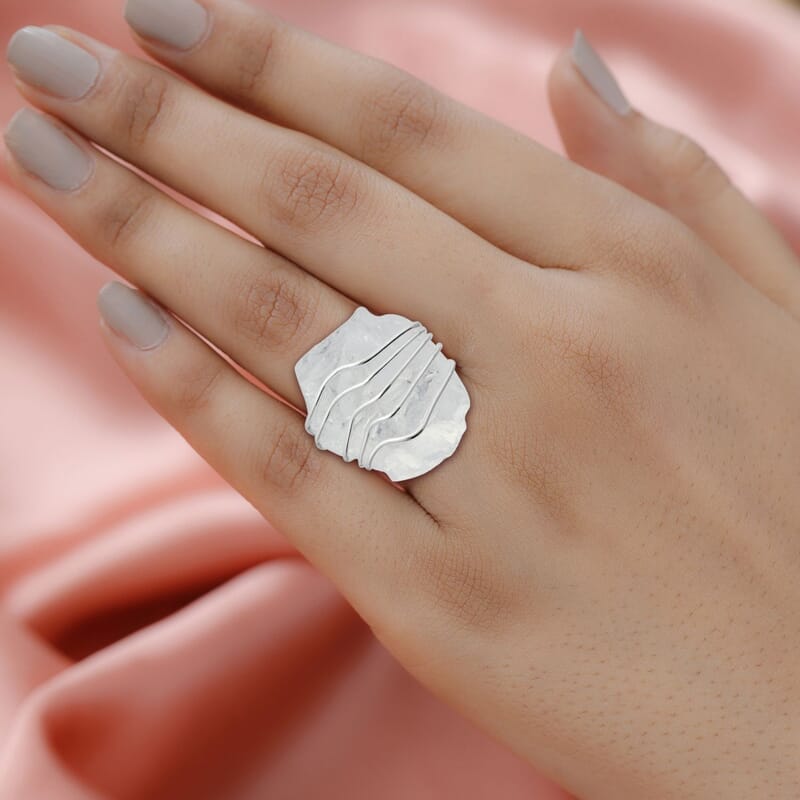 Made in Brazil Crystal Zig Zag Ring in Silvertone (Size 6.0)