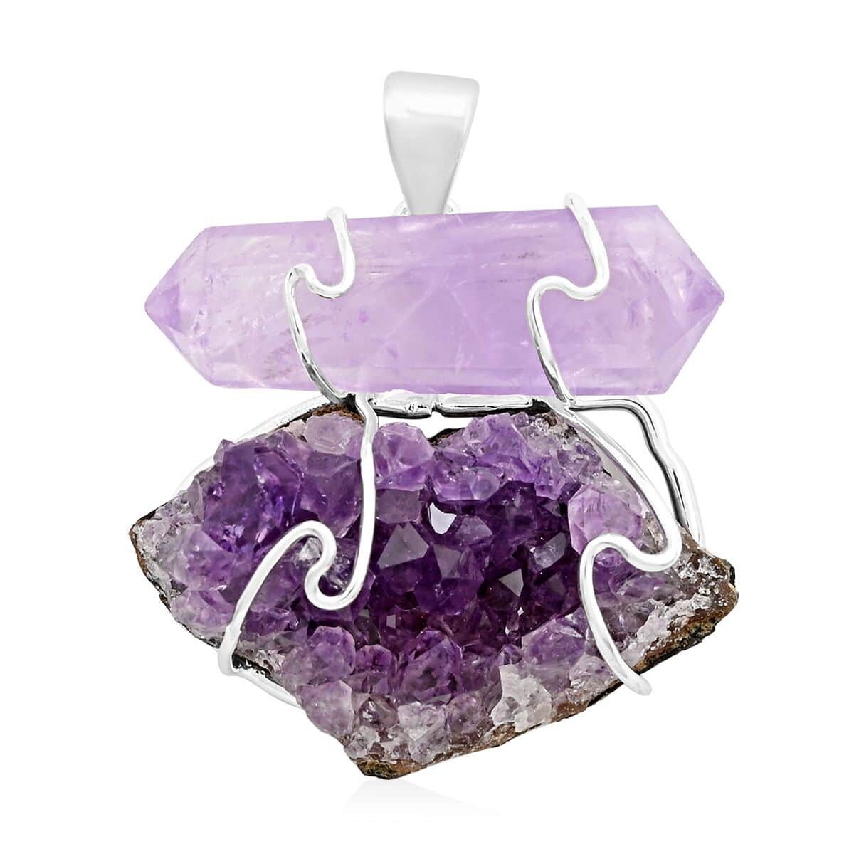 Druzy Amethyst and Amethyst 58.50 ctw Pendant in Silvertone image number 0