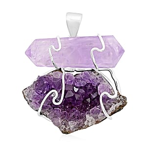 Druzy Amethyst and Amethyst 58.50 ctw Pendant without Chain in Silvertone