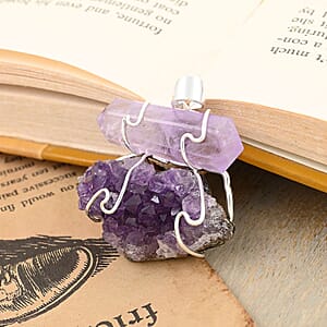 Druzy Amethyst and Amethyst 58.50 ctw Pendant without Chain in Silvertone