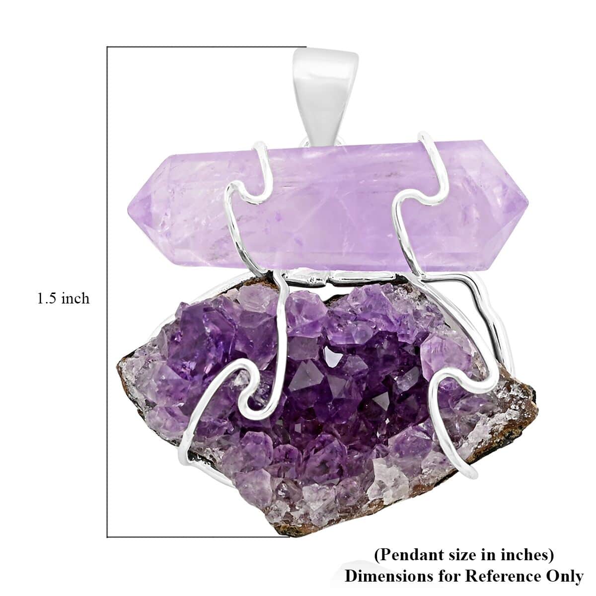 Druzy Amethyst and Amethyst 58.50 ctw Pendant in Silvertone image number 3