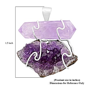Druzy Amethyst and Amethyst 58.50 ctw Pendant without Chain in Silvertone