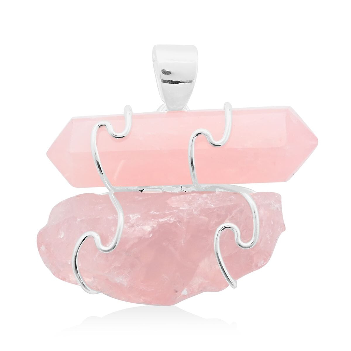 Druzy Rose Quartz and Galilea Rose Quartz 49.00 ctw Pendant without Chain in Silvertone image number 0
