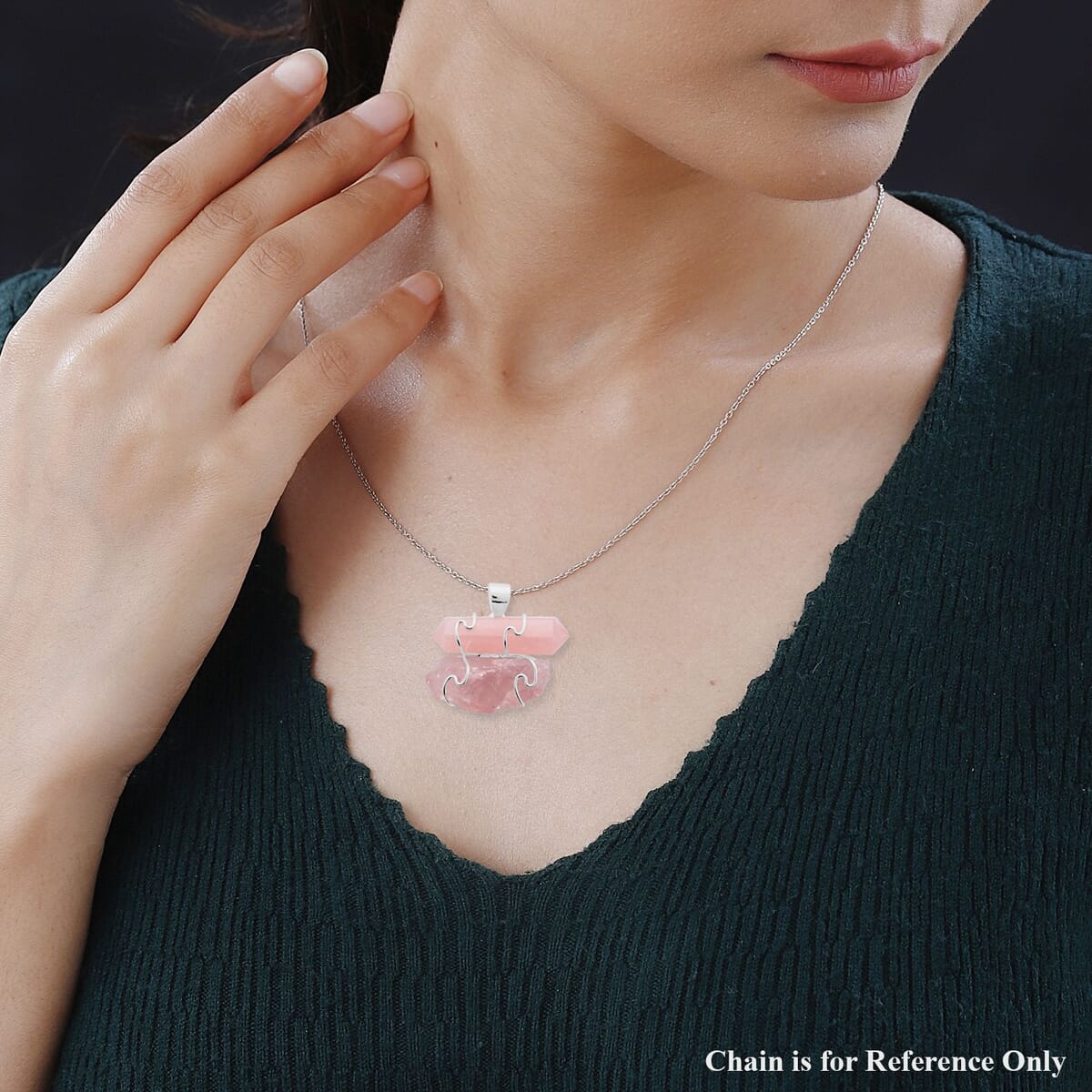Druzy Rose Quartz and Galilea Rose Quartz 49.00 ctw Pendant without Chain in Silvertone image number 1