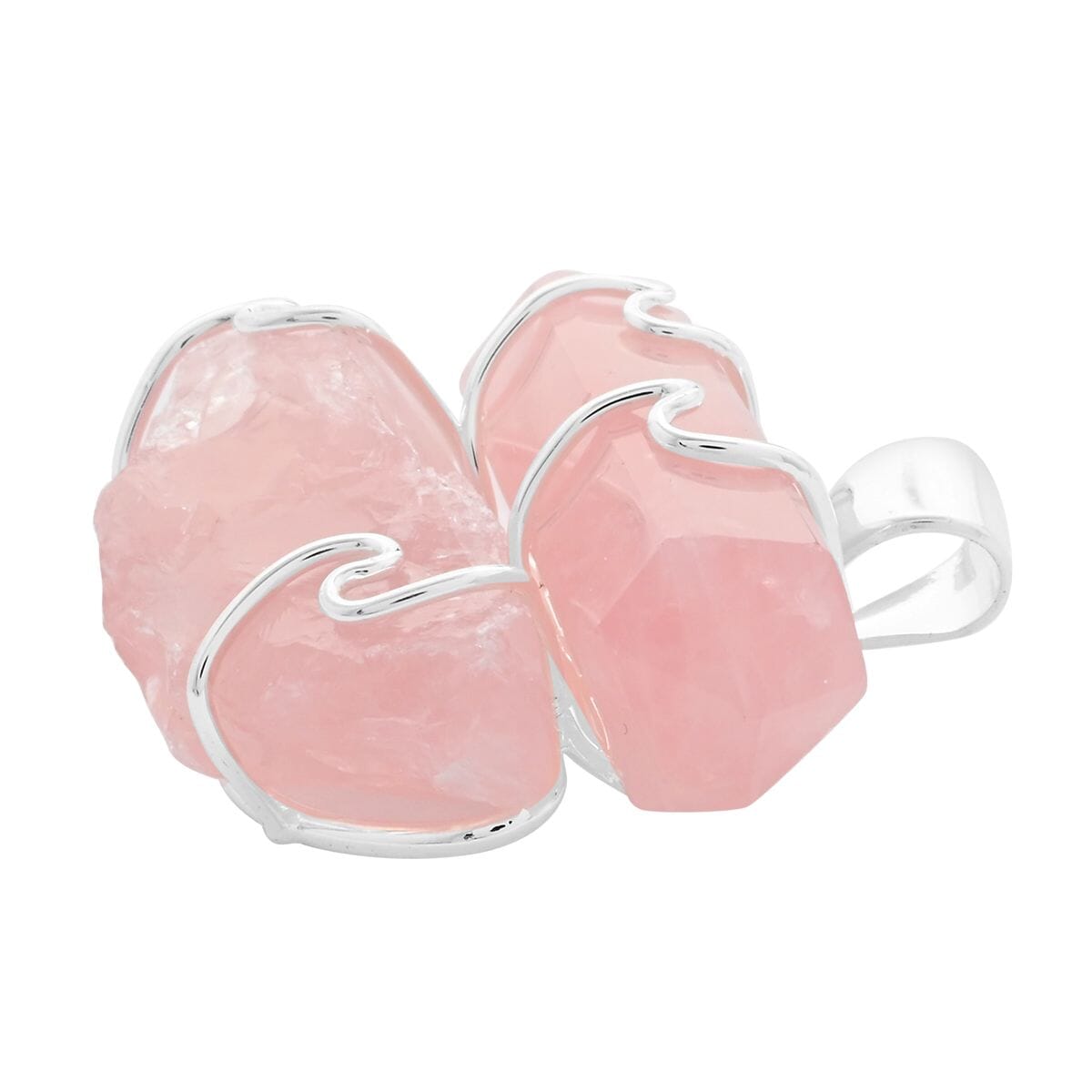Druzy Rose Quartz and Galilea Rose Quartz 49.00 ctw Pendant without Chain in Silvertone image number 2