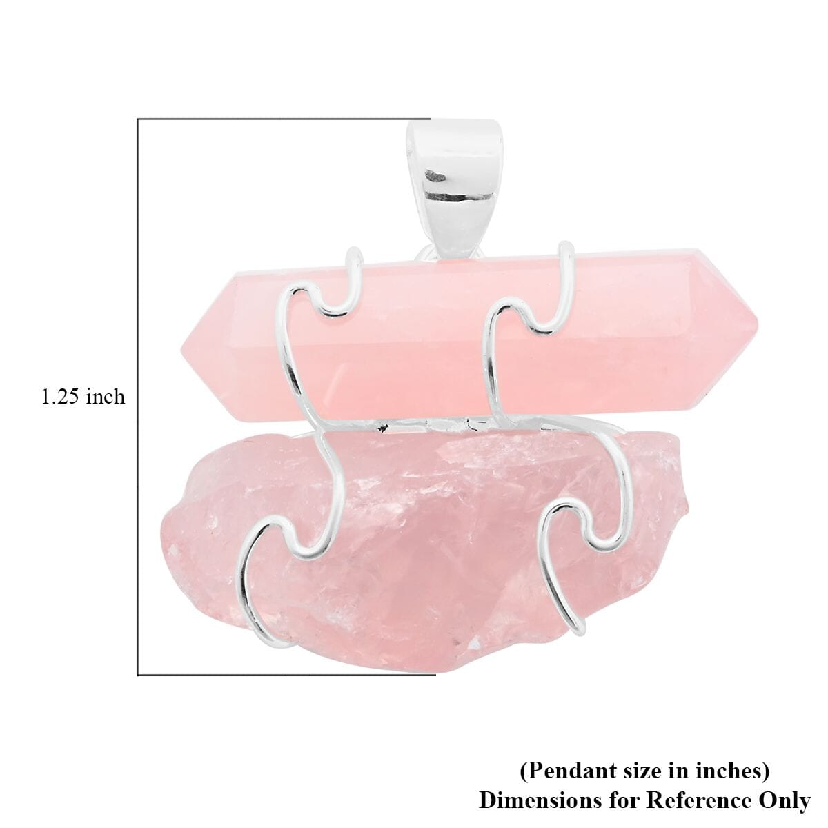 Druzy Rose Quartz and Galilea Rose Quartz 49.00 ctw Pendant without Chain in Silvertone image number 3