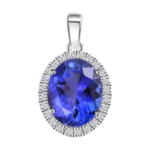 Certified & Appraised Rhapsody 950 Platinum AAAA Tanzanit and E-F VS Diamond Halo Pendant 2.85 ctw