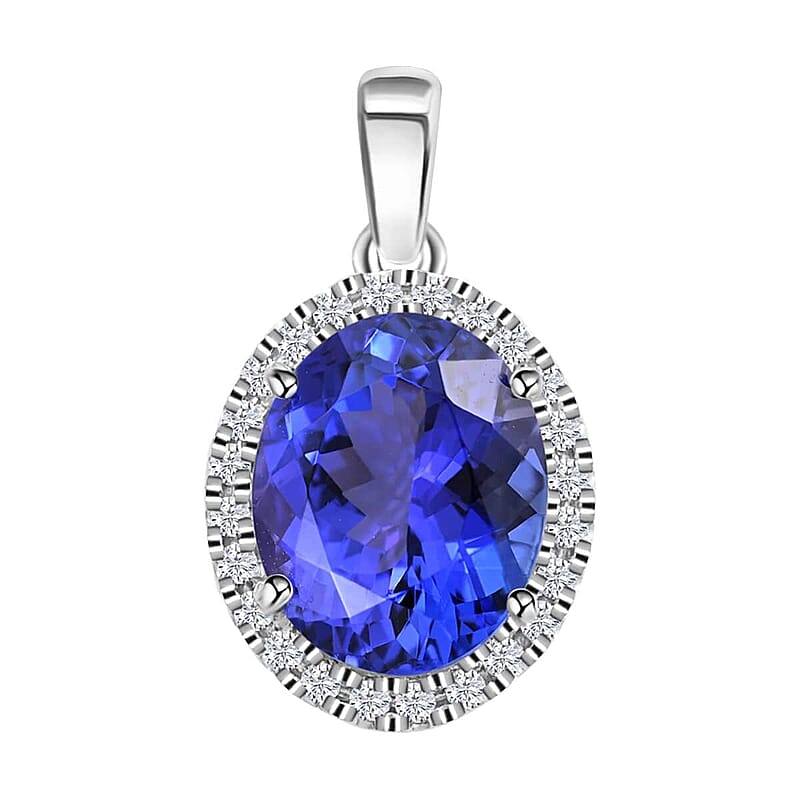 Certified & Appraised Rhapsody 950 Platinum AAAA Tanzanit and E-F VS Diamond Halo Pendant without Chain 2.85 ctw