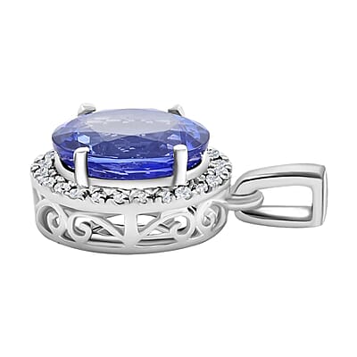 Certified & Appraised Rhapsody 950 Platinum AAAA Tanzanit and E-F VS Diamond Halo Pendant without Chain 2.85 ctw