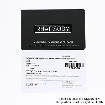 Certified & Appraised Rhapsody 950 Platinum AAAA Tanzanit and E-F VS Diamond Halo Pendant without Chain 2.85 ctw