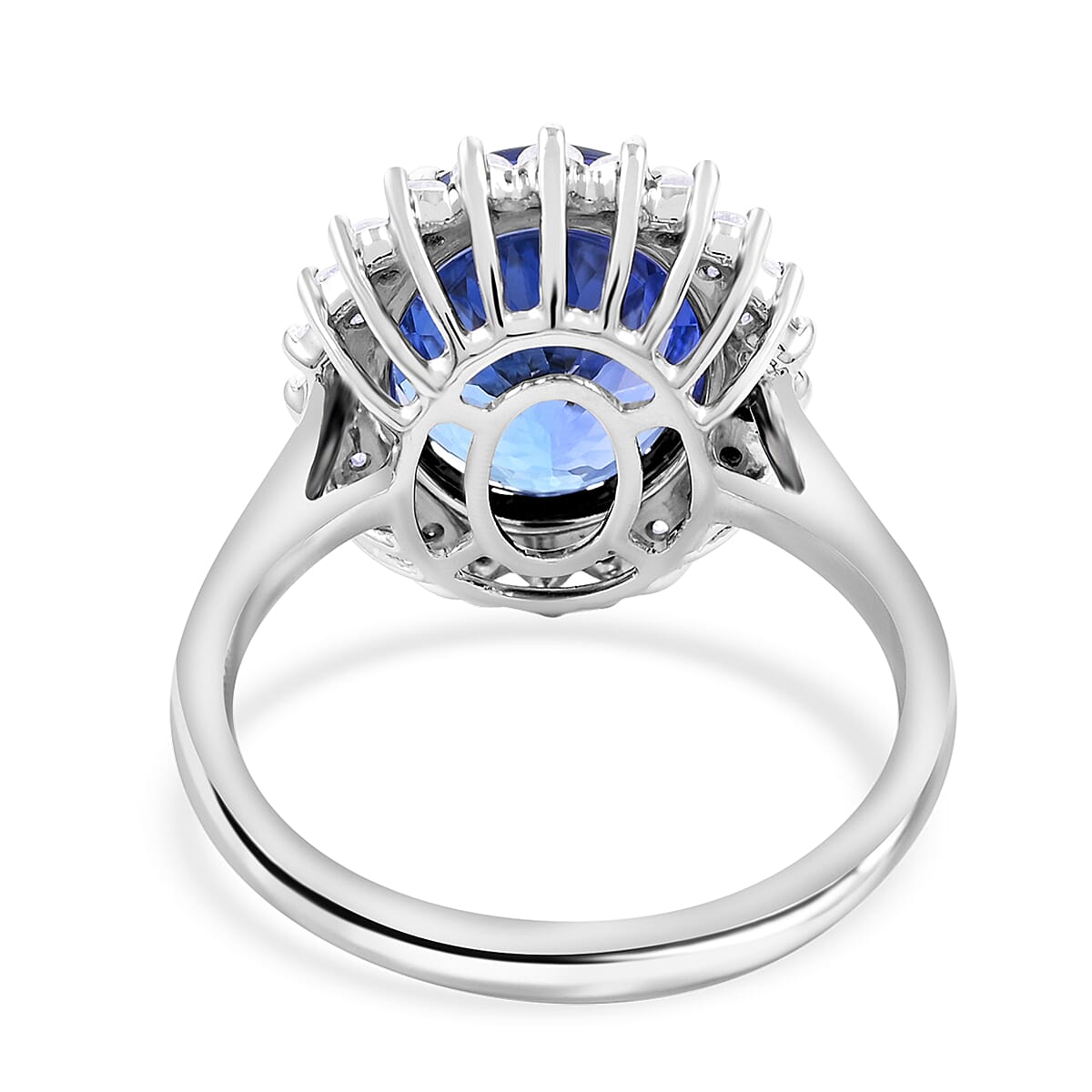 Certified & Appraised Rhapsody 950 Platinum AAAA Tanzanite and E-F VS Diamond Sunburst Ring (Size 10.0) 6.90 Grams 5.75 ctw