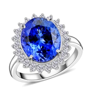 Certified & Appraised Rhapsody 950 Platinum AAAA Tanzanite and E-F VS Diamond Sunburst Ring (Size 6.0) 6.90 Grams 5.75 ctw