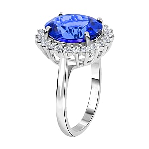 Certified & Appraised Rhapsody 950 Platinum AAAA Tanzanite and E-F VS Diamond Sunburst Ring (Size 8.0) 6.90 Grams 5.75 ctw