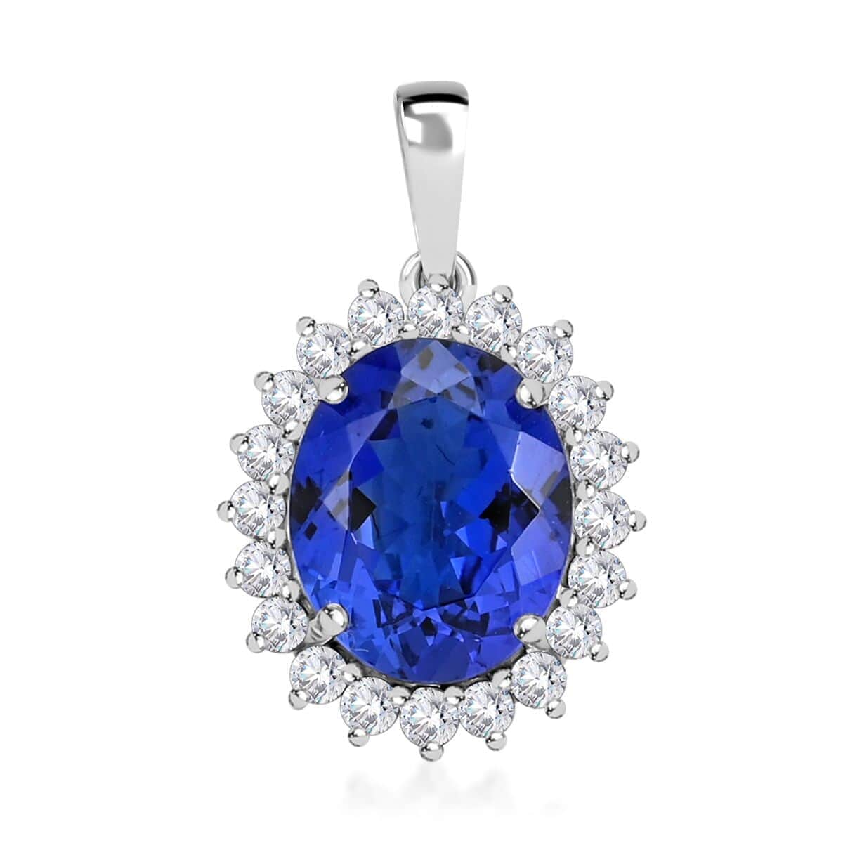 Certified & Appraised Rhapsody 950 Platinum AAAA Tanzanite and E-F VS Diamond Sunburst Pendant 4.25 ctw image number 0