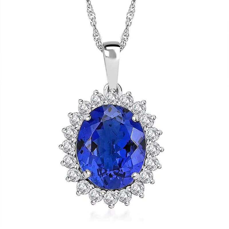 Certified & Appraised Rhapsody AAAA Tanzanite and E-F VS Diamond 4.25 ctw Sunburst Pendant without Chain in 950 Platinum