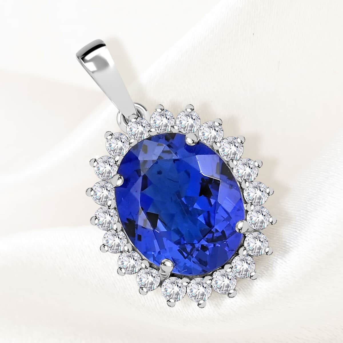 Certified & Appraised Rhapsody 950 Platinum AAAA Tanzanite and E-F VS Diamond Sunburst Pendant 4.25 ctw image number 1