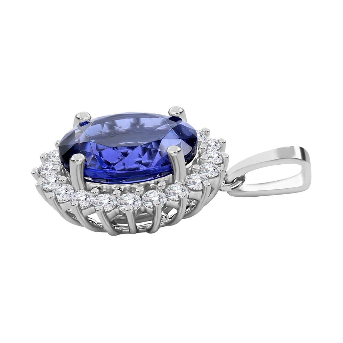 Certified & Appraised Rhapsody 950 Platinum AAAA Tanzanite and E-F VS Diamond Sunburst Pendant 4.25 ctw image number 3