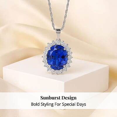 Certified & Appraised Rhapsody AAAA Tanzanite and E-F VS Diamond 4.25 ctw Sunburst Pendant without Chain in 950 Platinum