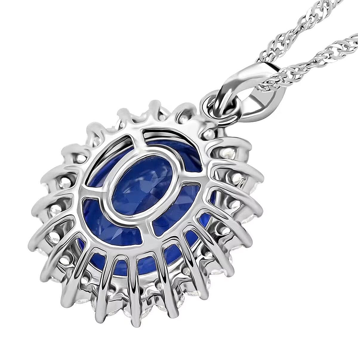 Certified & Appraised Rhapsody AAAA Tanzanite and E-F VS Diamond 4.25 ctw Sunburst Pendant without Chain in 950 Platinum image number 6