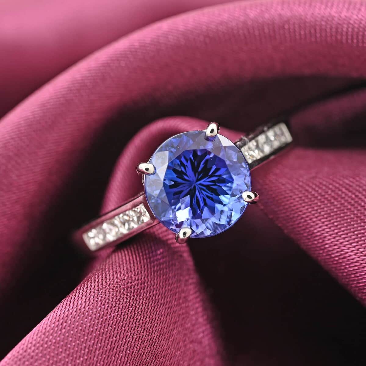 Certified & Appraised Rhapsody 950 Platinum AAAA Tanzanite and E-F VS Diamond Ring 5.20 Grams 2.50 ctw image number 1