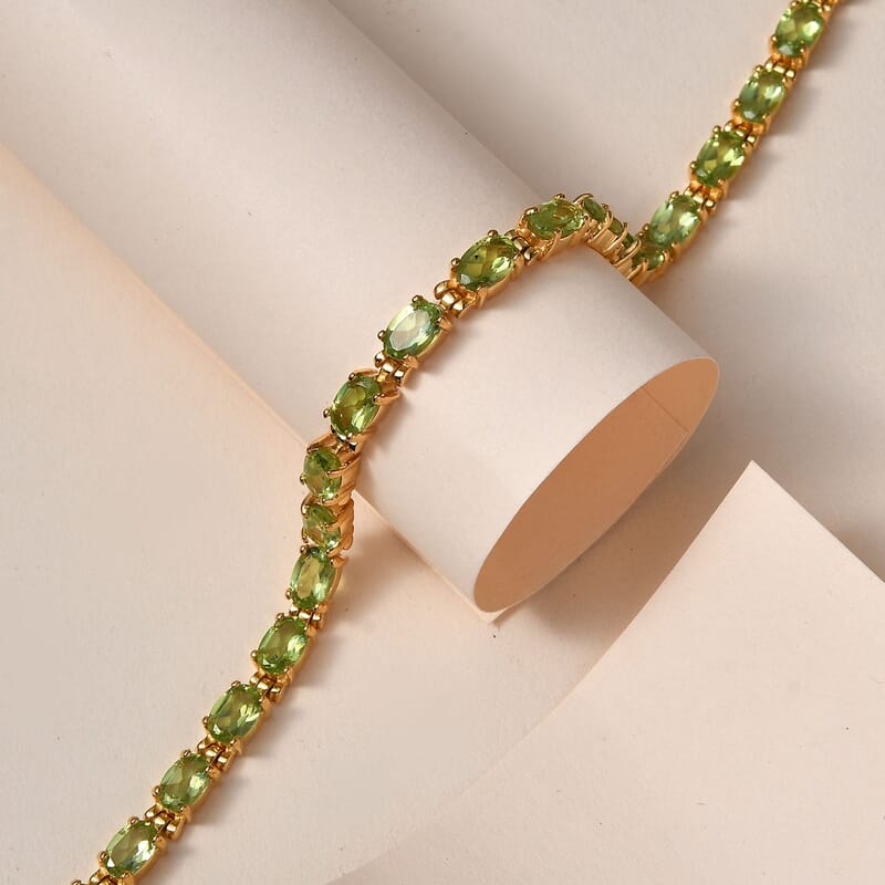 Peridot Bracelet in ION Plated YG Stainless Steel (7.25 In) 10.70 ctw