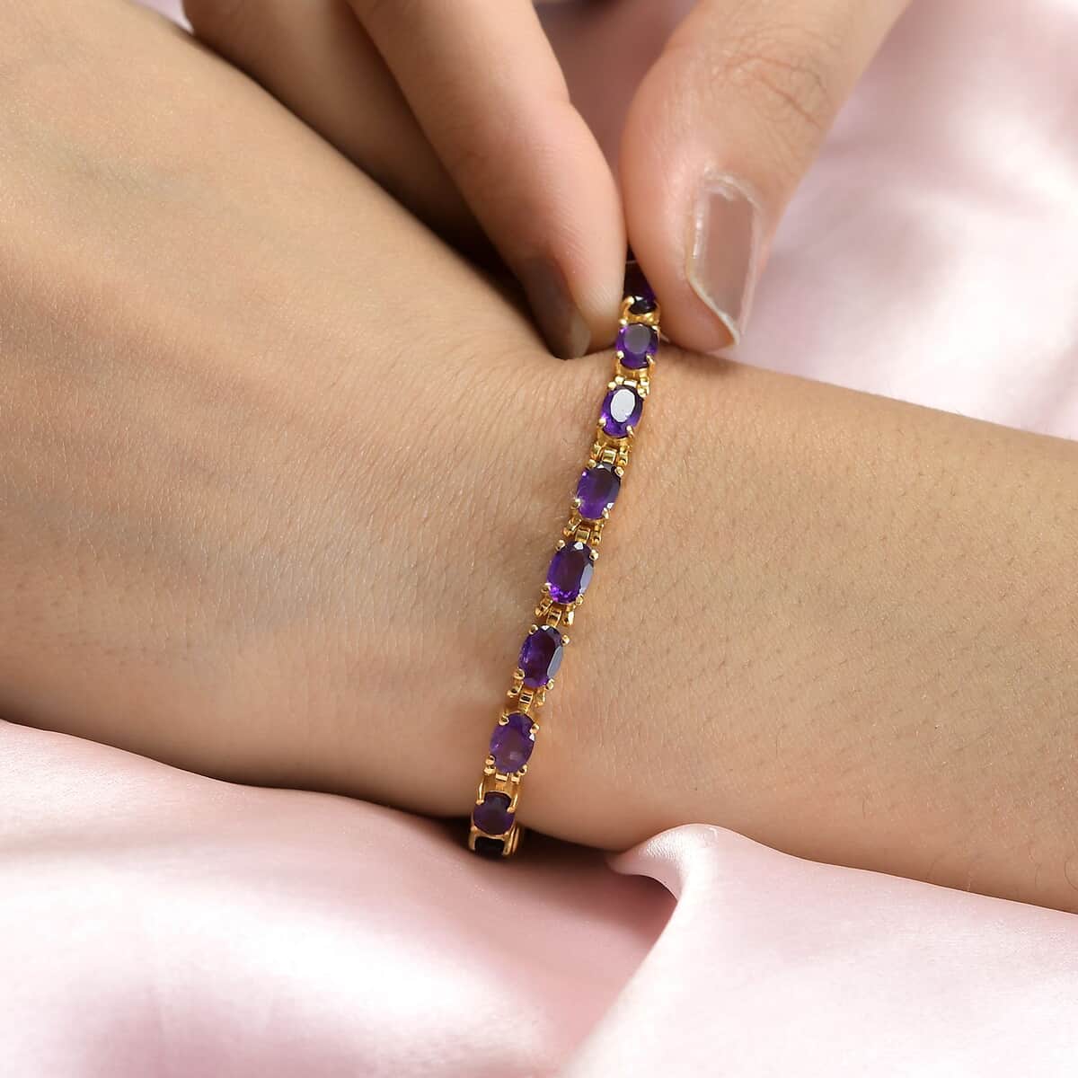 African Amethyst Bracelet in ION Plated YG Stainless Steel (8.00 In) 10.10 ctw image number 2