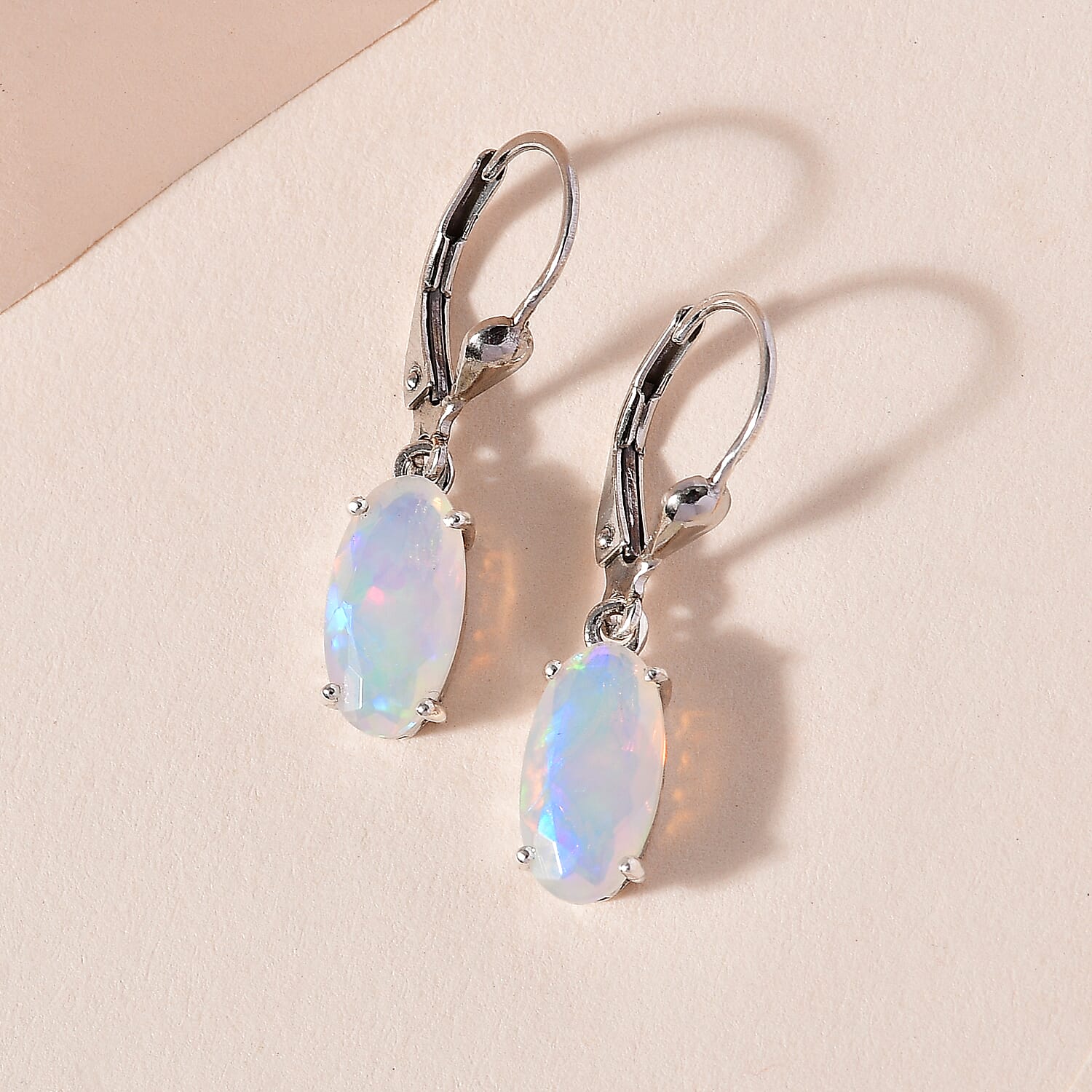 AAA Ethiopian Welo Opal Lever Back Earrings in Platinum Over Sterling Silver 2.65 ctw
