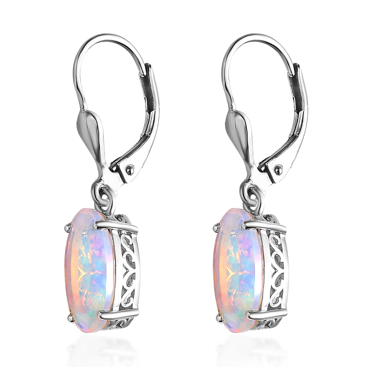 AAA Ethiopian Welo Opal Lever Back Earrings in Platinum Over Sterling Silver 2.65 ctw