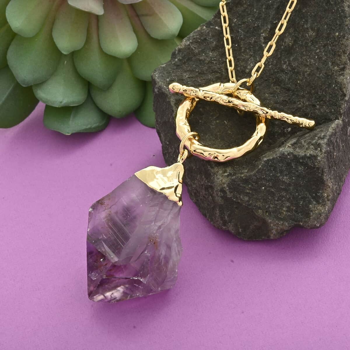 Amethyst Point Necklace 34 Inches in Goldtone 71.00 ctw image number 1
