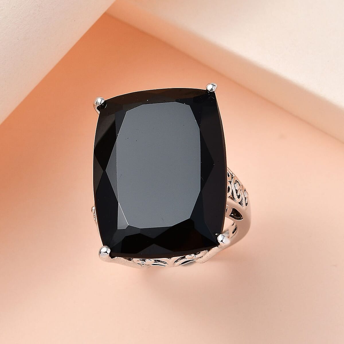 Thai Black Spinel Solitaire Ring in Platinum Over Sterling Silver (Size 11.0) 40.75 ctw image number 1