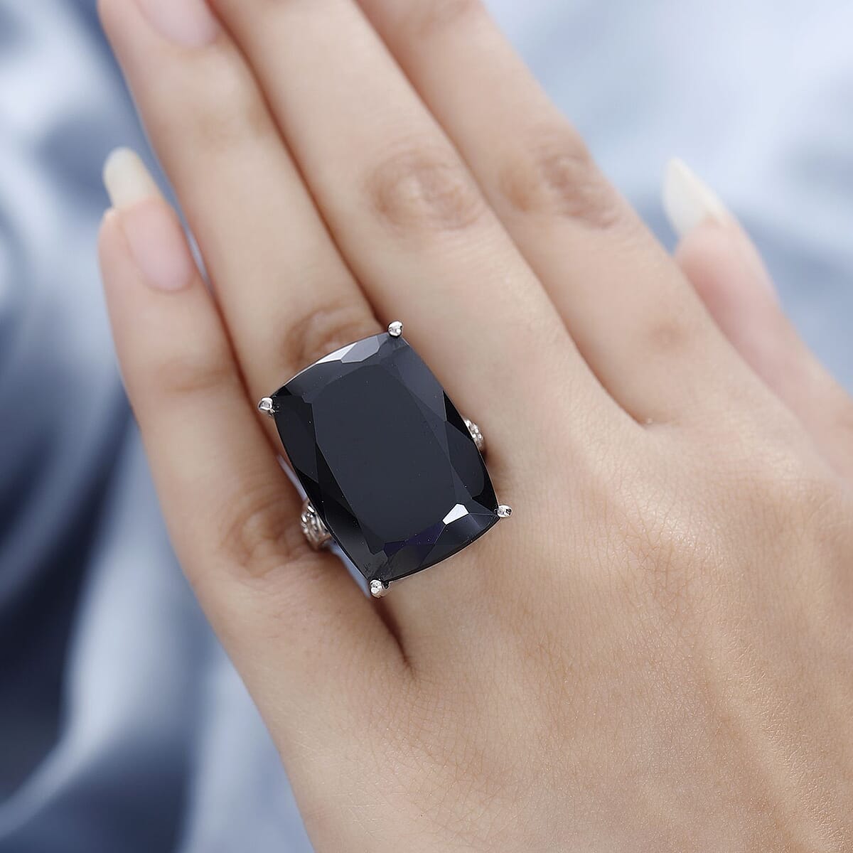 Thai Black Spinel Solitaire Ring in Platinum Over Sterling Silver (Size 11.0) 40.75 ctw image number 2