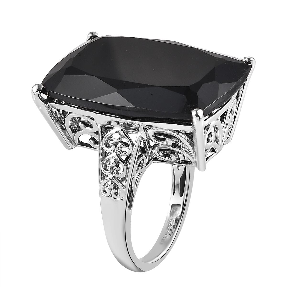 Thai Black Spinel Solitaire Ring in Platinum Over Sterling Silver (Size 11.0) 40.75 ctw image number 3