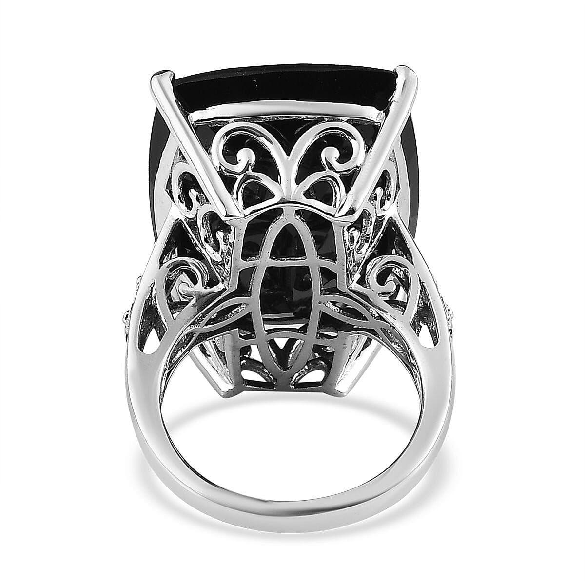 Thai Black Spinel Solitaire Ring in Platinum Over Sterling Silver (Size 11.0) 40.75 ctw image number 4