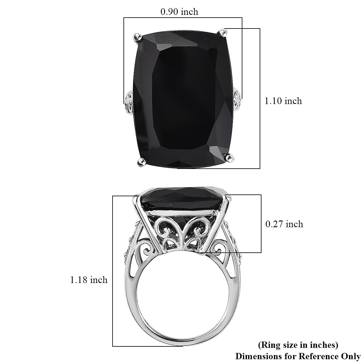 Thai Black Spinel Solitaire Ring in Platinum Over Sterling Silver (Size 11.0) 40.75 ctw image number 5