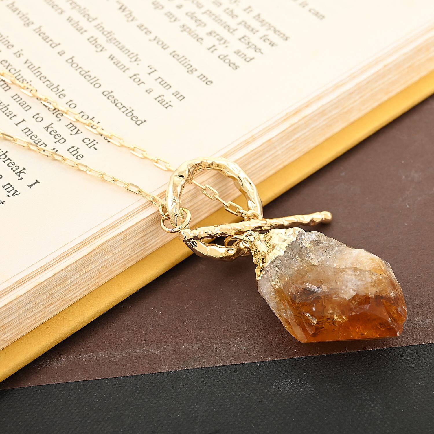Made in Brazil Citrine 67.50 ctw Point Necklace in Goldtone 34 Inches