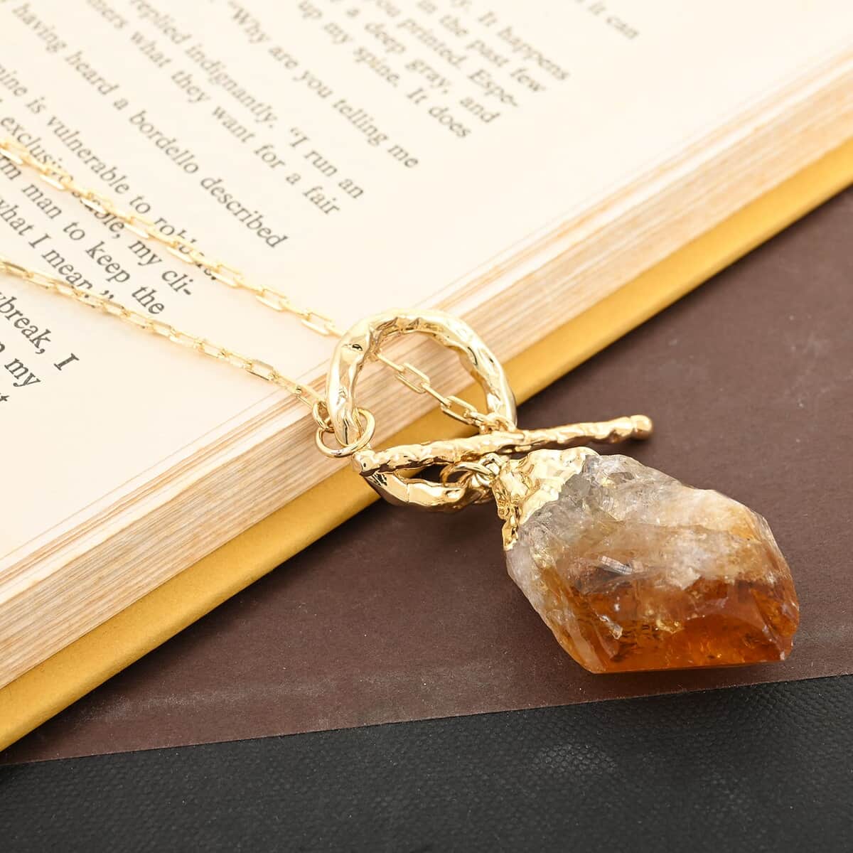 Made in Brazil Citrine Point Necklace 34 Inches in Goldtone 67.50 ctw image number 1